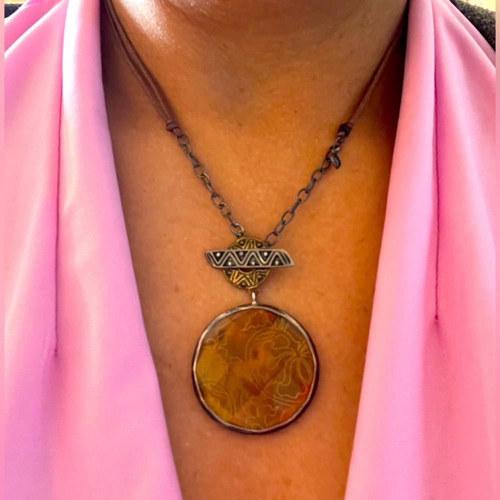 Bohemian Amber Pendant Necklace - Brown Stone Accent